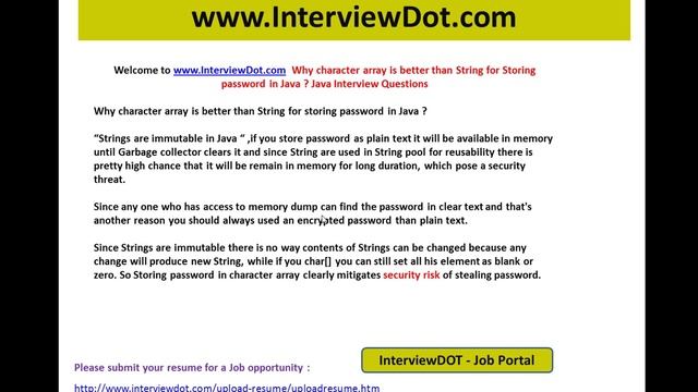 why character array is better than string for storing password in java interview смотреть онлайн