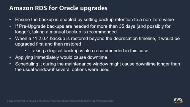Best Practices for Upgrading Amazon RDS for Oracle DB Instances From 11.2.0.4 to 19c смотреть онлайн
