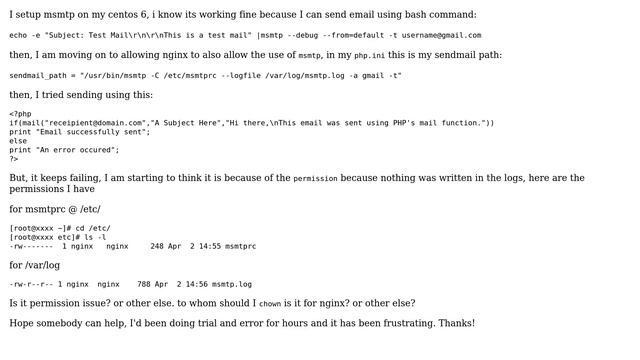 Can't use mail() on nginx but can send mail on console using msmtp смотреть онлайн