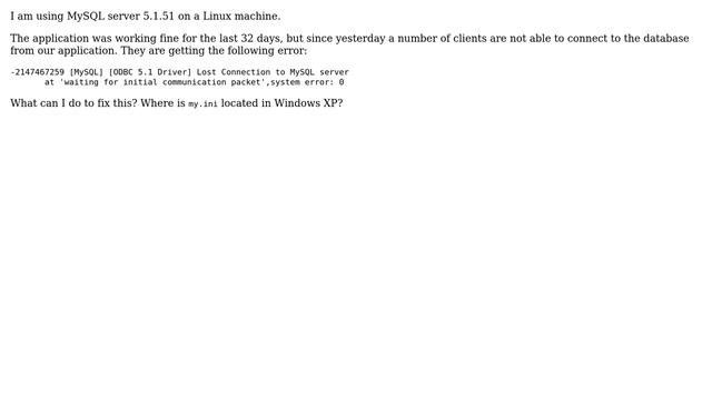 Databases: "Waiting for initial communication packet" error 0 in MySQL смотреть онлайн