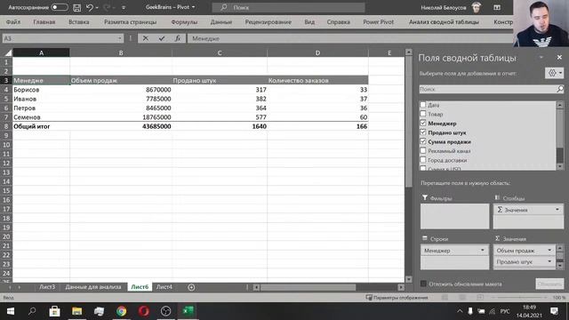 Продвинутая аналитика в Excel: сводные и диаграммы смотреть онлайн
