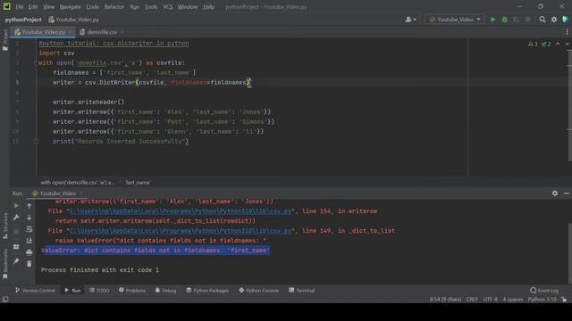 csv dictwriter in python смотреть онлайн