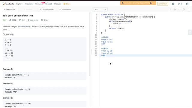 Excel Sheet Column Title #leetcode #csharp #easy смотреть онлайн