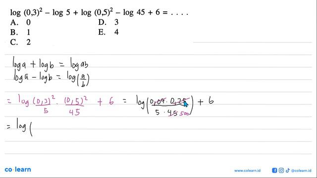 log(0,3)^2-log5+log(0,5)^2-log45+6=... смотреть онлайн