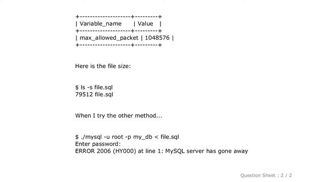 MySQL : ERROR 2006 (HY000): MySQL server has gone away смотреть онлайн