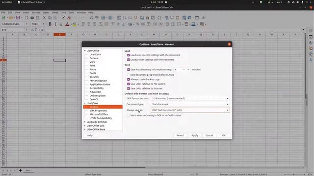 How to save a file in LibreOffice Calc and how to change the default format смотреть онлайн