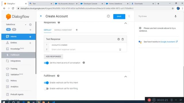 Google Assistant integration with Salesforce rest web services webhook Fulfillment V 2.0 смотреть онлайн