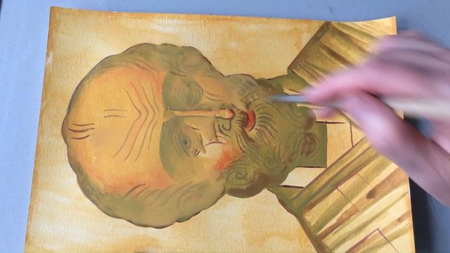 Темпера. Яичная эмульсия. Святитель Николай. Пишем на бумаге. Слой охры. Часть 5. смотреть онлайн
