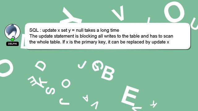 SQL : update x set y = null takes a long time смотреть онлайн