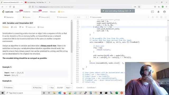 Serialize and Deserialize BST, Leetcode (Medium), C++ смотреть онлайн