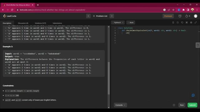 2068. Check Whether Two Strings are Almost Equivalent with python | Leetcode with Python #leetcode смотреть онлайн