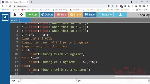 Giải và biện luận nghiệm phương trình bậc hai ax^2+bx+c=0 bằng Python - Tin học 11 смотреть онлайн