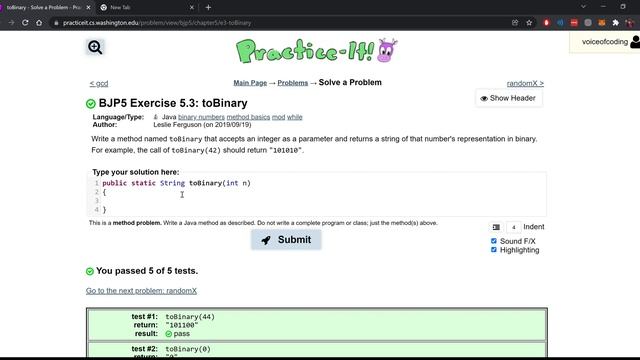 Exercise 5.3 (toBinary) Java Tutorial || Practice-It смотреть онлайн