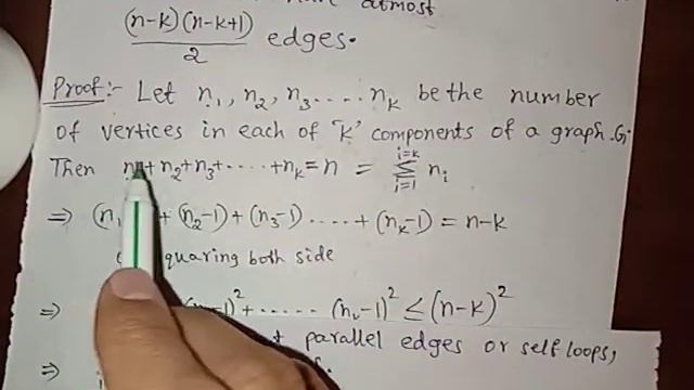 A simple graph with n vertices and k components can have atmost ( n-k)(n-k+1)/2 edges.proof. смотреть онлайн