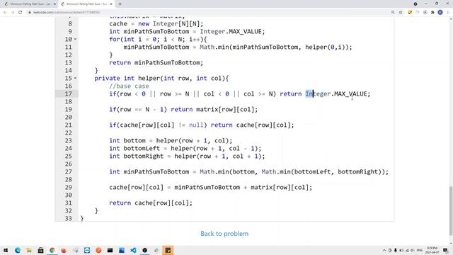 [Java] Leetcode 931. Minimum Falling Path Sum [DP Min/Max Path to Target #6] смотреть онлайн