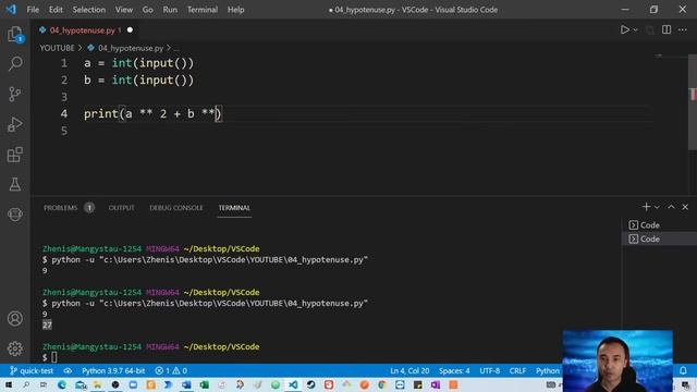 01. Гипотенузаны Есептеу | Calculating Hypotenuse - Python Есептер смотреть онлайн