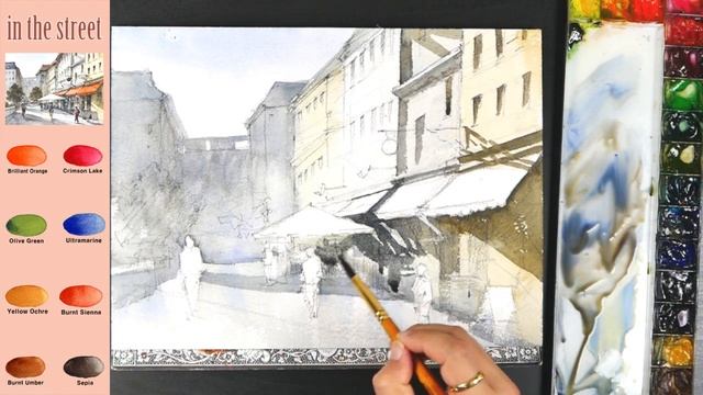 Landscape Watercolor - in the street(sketch &color mixing) NAMIL ART смотреть онлайн