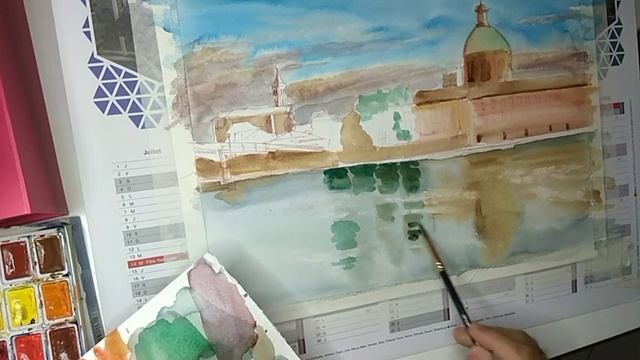 Городской пейзаж в акварели. смотреть онлайн