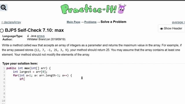Java Practice It | Self-Check 7.10: max | arrays, syntax, array basics смотреть онлайн