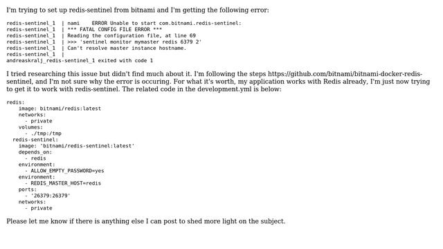 redis-sentinel Docker container can't resolve master instance hostname смотреть онлайн