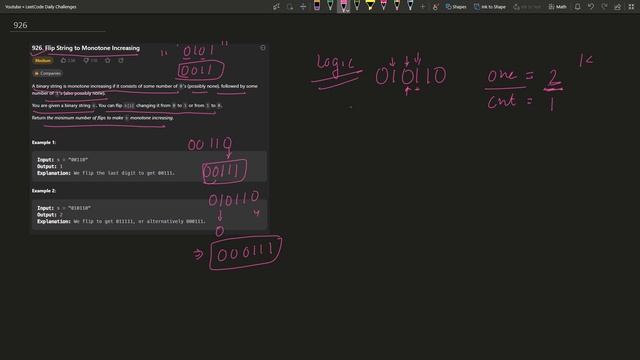 Flip String to Monotone Increasing || Q. 926 || Medium || Leetcode Daily Challenges смотреть онлайн