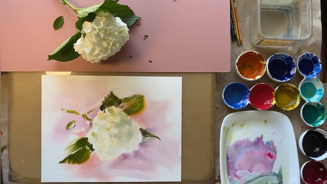 Painting Hydrangea With Watercolor. Artist Tatsiana Harbacheuskaya.
