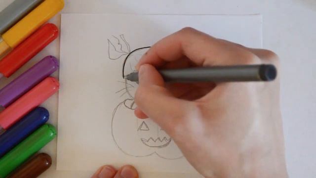 Halloween drawing. How to draw a cat pumpkin. Хэллоуин рисунки смотреть онлайн