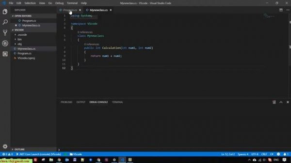 Adding new C# class file in Visual Studio Code