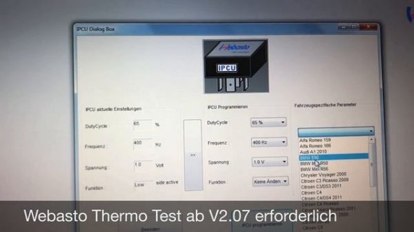 Webasto IPCU programmieren mit Webasto Thermo Test