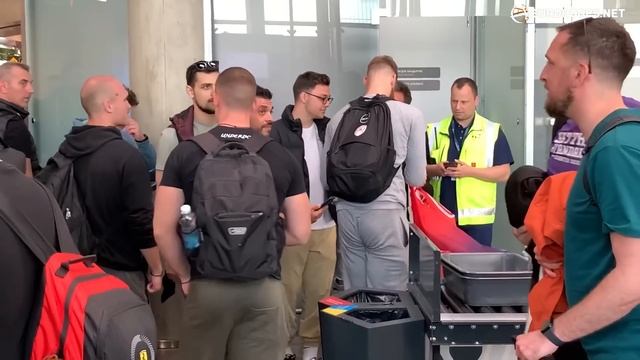 Olympiacos Fans Cheering For Their Team In Kaunas Airport Despite The Defeat In The EuroLeague Fina