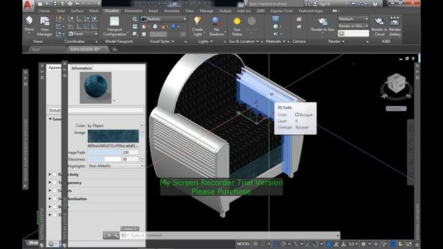 3D SOFA DESIGN IN AUTOCAD 3D PART 02 FINAL WITH RENDER смотреть онлайн