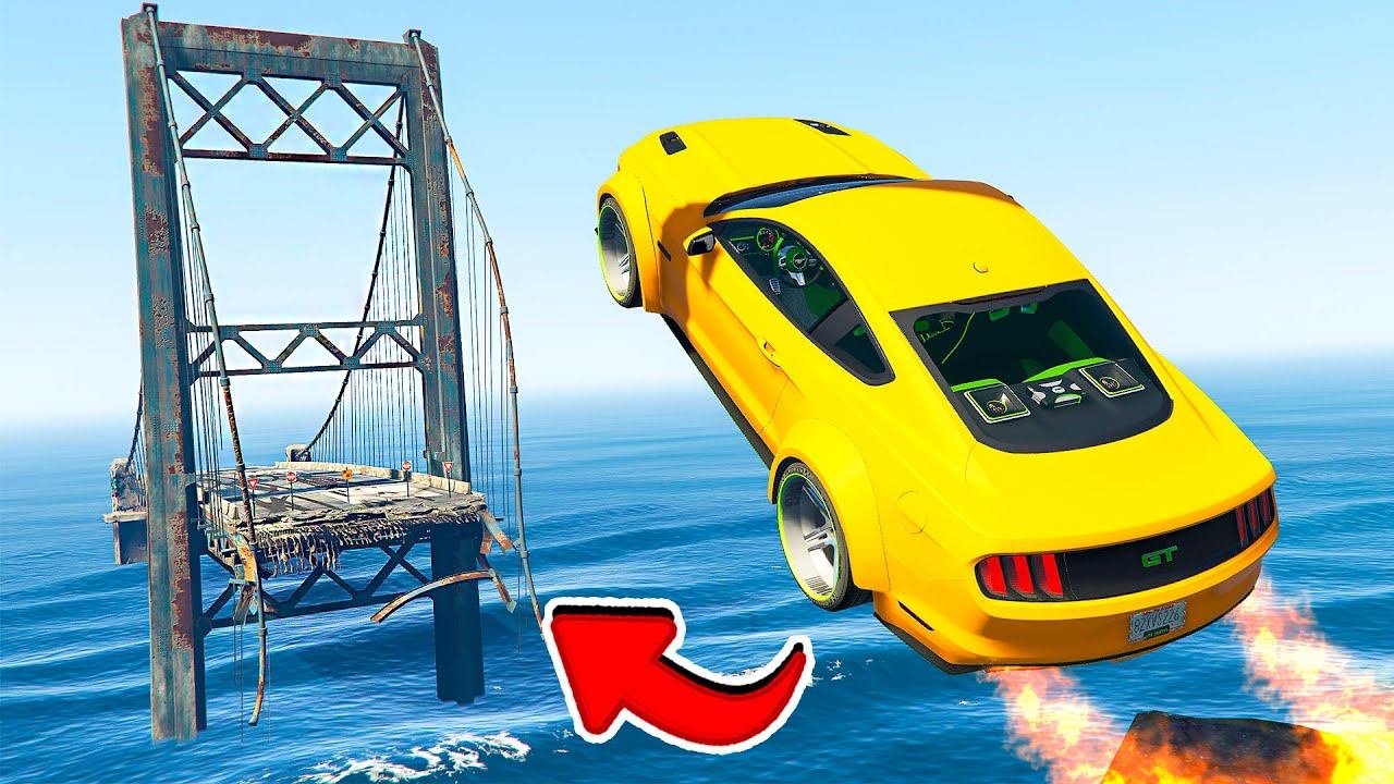 КАК ПЕРЕПРЫГНУТЬ СЛОМАННЫЙ МОСТ НА ЧИТ МАШИНЕ ЭКСПЕРИМЕНТ в ГТА 5 МОДЫ! GTA 5 ONLINE ВИДЕО смотреть онлайн