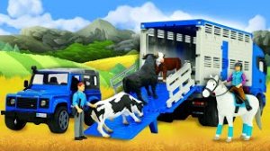 Машинки-помощники и куклы с фермы сбежали животные. Видео для детей.mp4