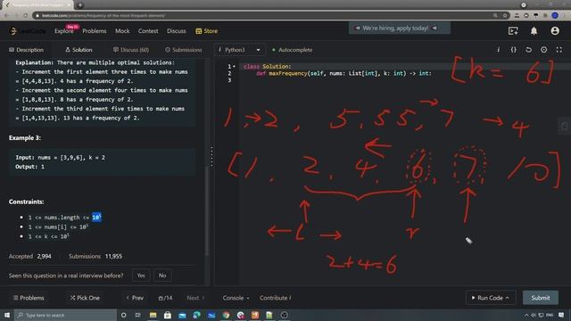 LeetCode 1838. Frequency of the Most Frequent Element смотреть онлайн
