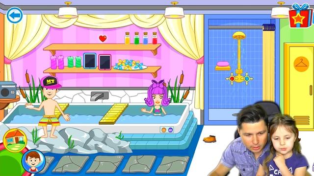 ПАПА с ДОЧКОЙ в САЛОНЕ КРАСОТЫ видео игра для детей My Town спа салон KIDS CHILDREN смотреть онлайн