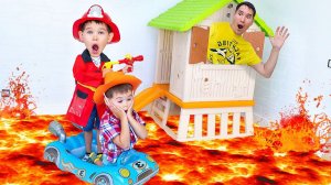 Пол это лава. ПОЖАРНЫЙ И КОВБОЙ спасают папу.