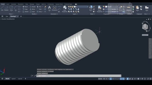 Hexagon Headless Bolt in AutoCAD 3D смотреть онлайн