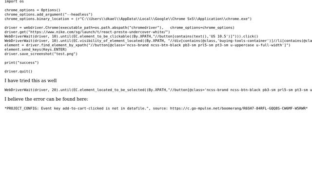Clicking on element not triggering event in Selenium Python (Event Key is not in datafile) смотреть онлайн