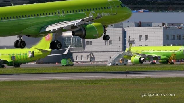 A320 S7 Airlines приземляется в аэропорту Толмачёво, Новосибирск