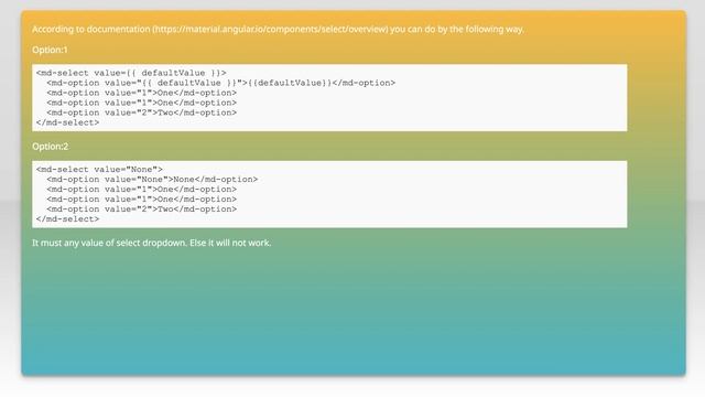 Angular Material md-select default selected value смотреть онлайн