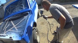 Покраска Нивы раптором, на эпоксидный грунт по мокрому.