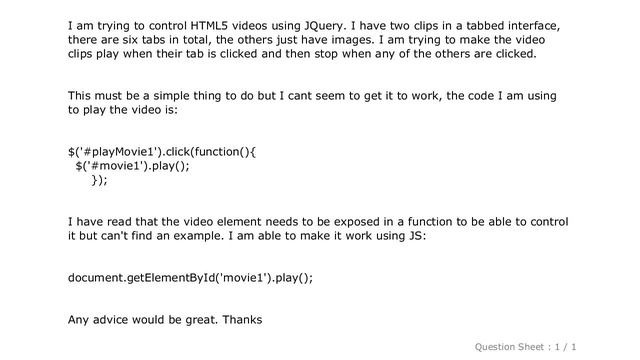 jQuery : Play/pause HTML 5 video using JQuery смотреть онлайн