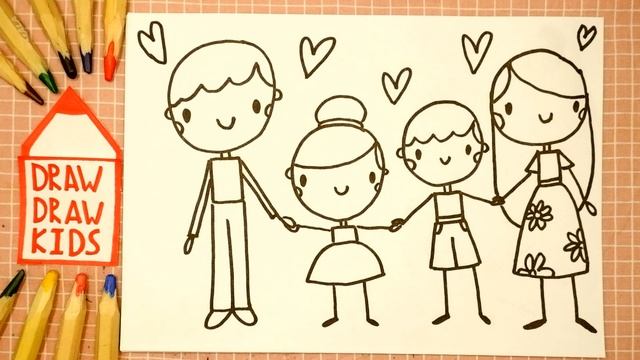 How to draw cute FAMILY (Dad Mom Sister and Brother) step by step | Draw draw kids смотреть онлайн