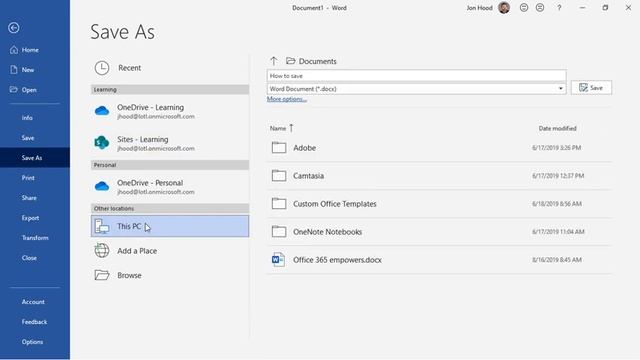 Default Save in Microsoft Word (Office 365) смотреть онлайн