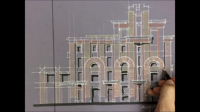 Architectural sketch of a facade by hand. смотреть онлайн