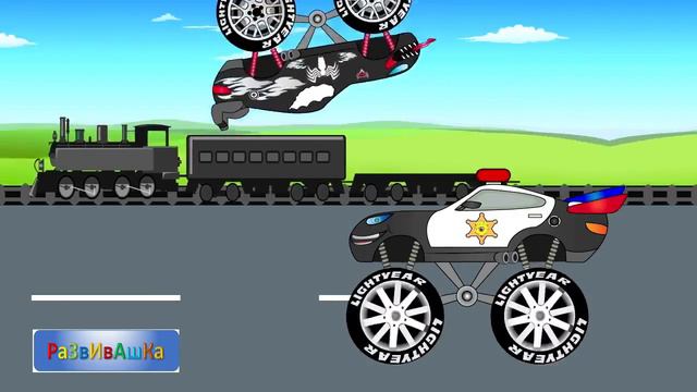 Мультики про машинки. Веном монстр-трак против полиции. смотреть онлайн