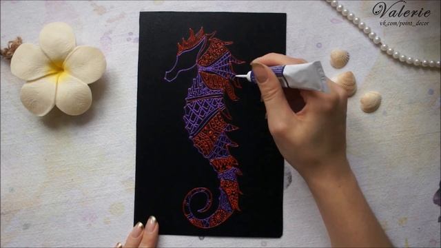 Морской конёк. Точечная роспись.