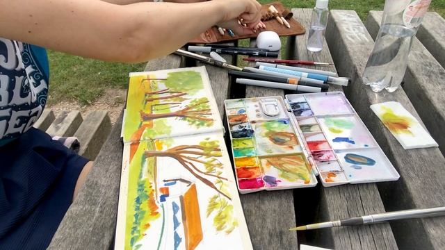 Urban Sketching in the Park - Speed-Drawing Video with Gouache and Colored Pencils смотреть онлайн