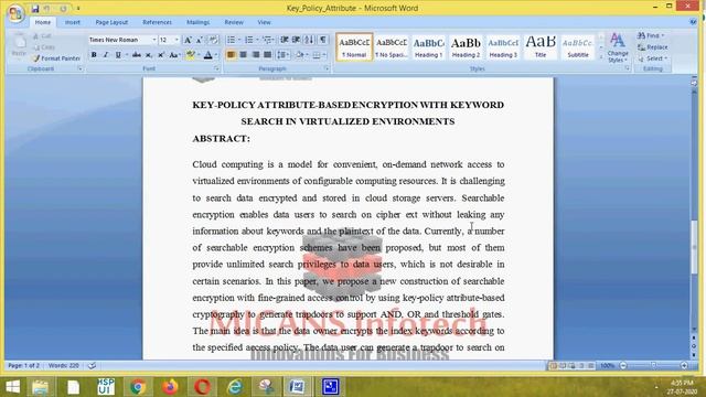 Key-Policy Attribute-Based Encryption with Keyword Search in Virtualized -IEEE CSE PROJECT 2020-202 смотреть онлайн
