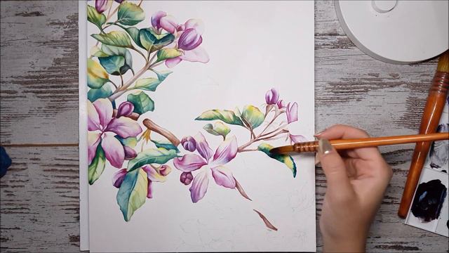 Watercolor bird in flowers / Акварельная птичка в цветах смотреть онлайн